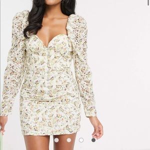 ASOS Floral Broderie Puff Sleeve Sweetheart Mini Dress NEW